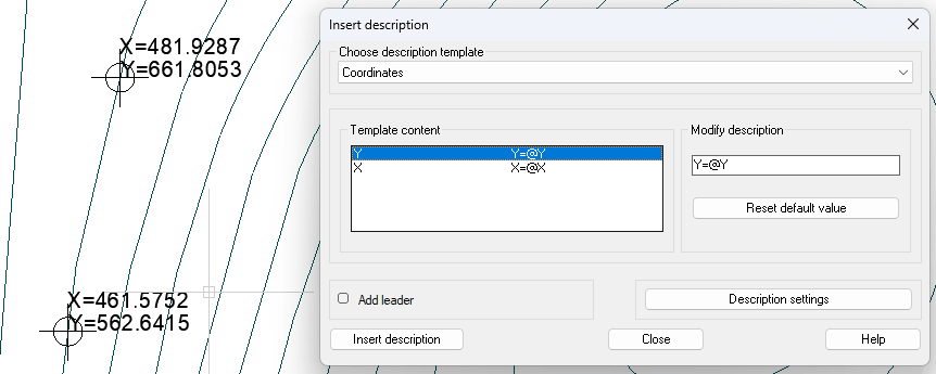 Editing elevation description of contour lines