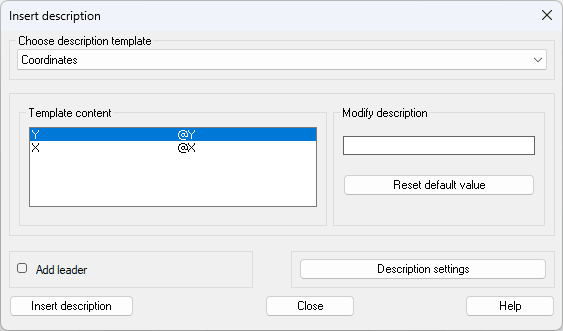 Inserting coordinate description of points