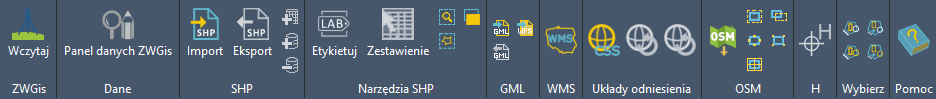 ZWGis ribbon menu in Polish version
