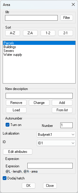 Area panel of ZWMetric in ZWCAD