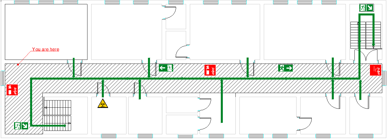 Evacuation path made in CAD drawing