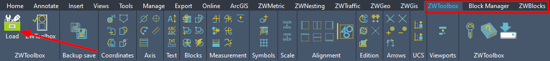 ZWToolbox ribbons in ZWCAD