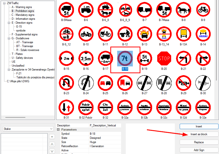 Inserting block from a library of ZWTraffic