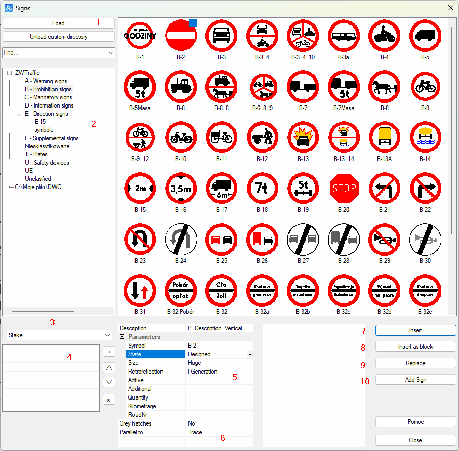 Library of signs in ZWTraffic application