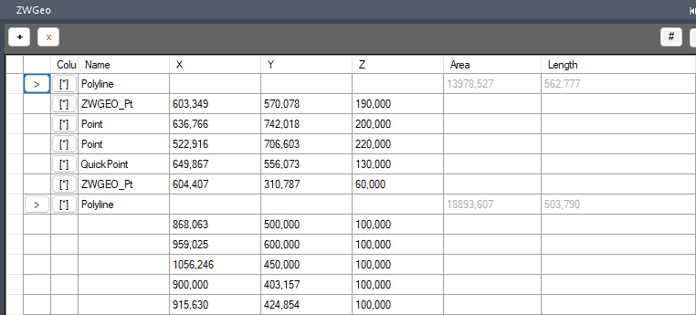 Active points table in ZWCAD Active points table in ZWGeo