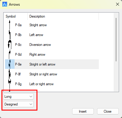 Menu of arrows in ZWTraffic