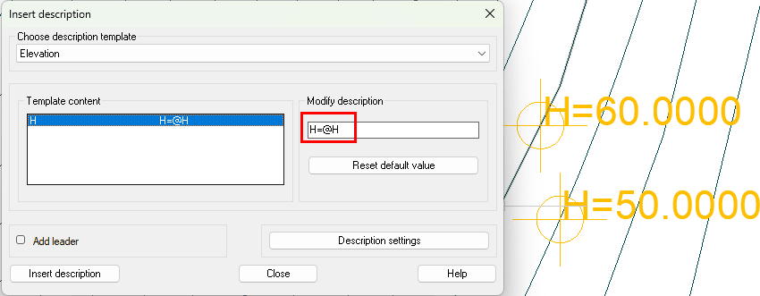 Modified point description Modified points attributes